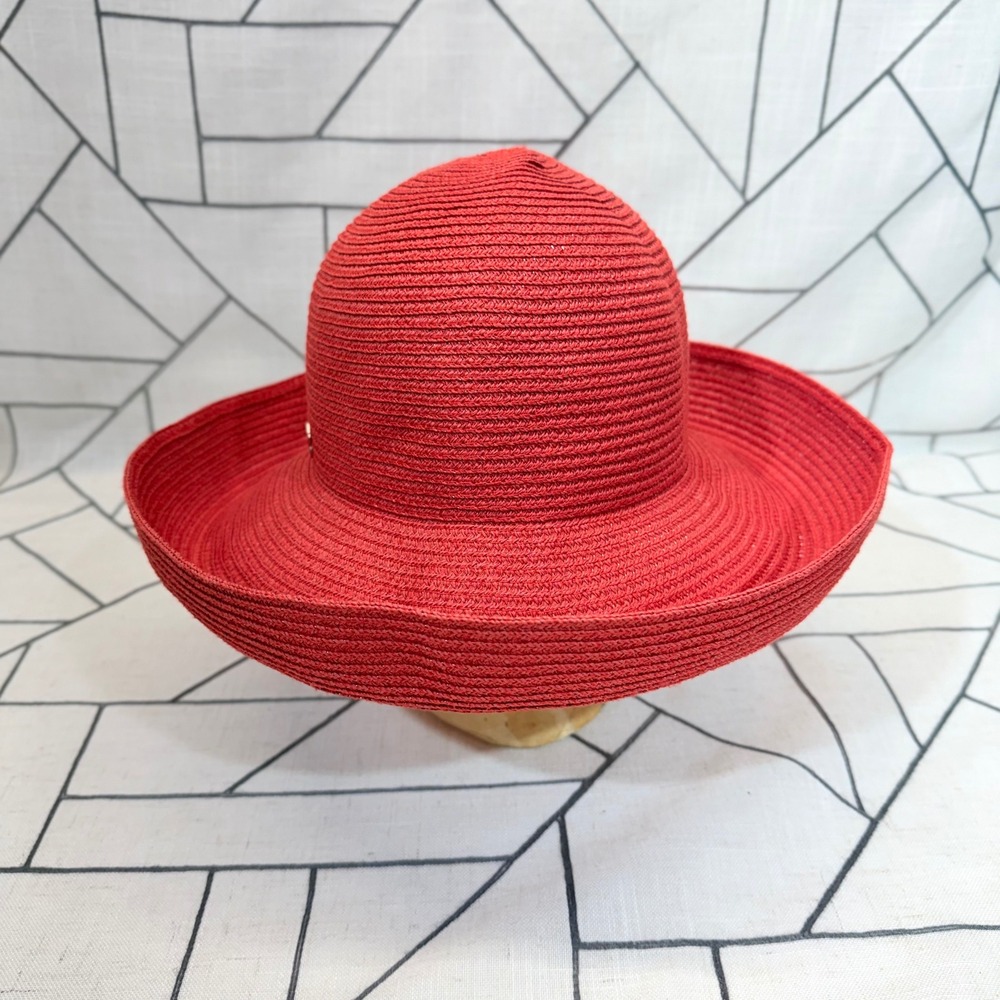 Betmar Sun Hat OS Red Paper Straw Wide Brim Packable Summer Hat‎